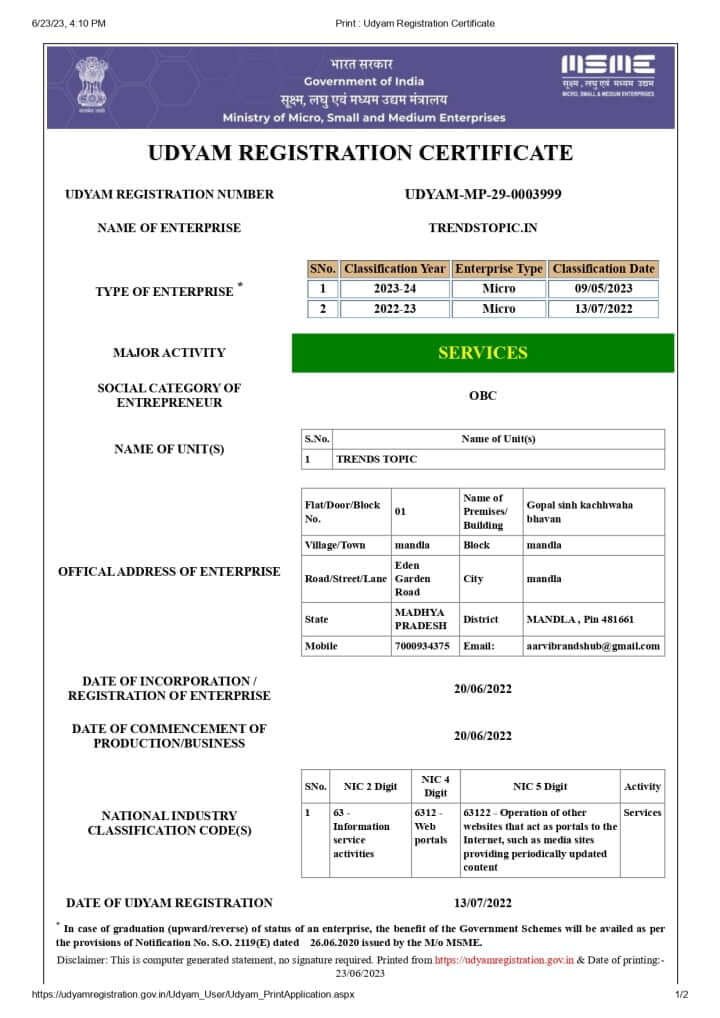 certificate of registraion